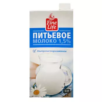 Молоко Fine Life ультрапастеризованное 1,5% БЗМЖ 950 гр