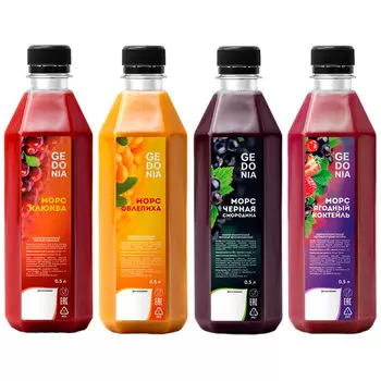 Морс Gedonia микс - клюква, облепиха, черная смородина и ягодный коктейль 0,5 литра, пэт, 4 шт. в уп.