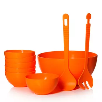 Набор для салата пластиковый на 6 персон 9 предметов в ассортименте