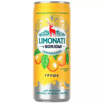 Напиток Limonati by Borjomi с соком груши, газ, ж/б, 0,33 литра, 12 шт. в уп.