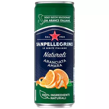 Напиток San Pellegrino Aranciata Amara с соком горького апельсина 0.33 литра, газ, ж/б, 24 шт. в уп.