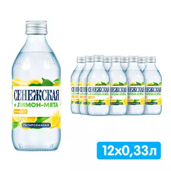 Напиток Сенежская Лимон-Мята 0.33 литра, газ, стекло, 12 шт. в уп.