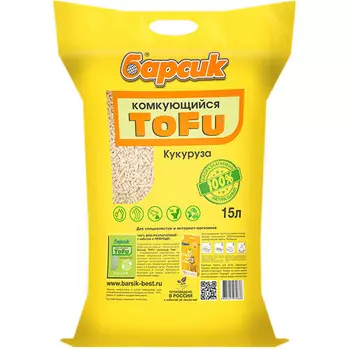 Наполнитель Барсик Tofu Кукурузный комкующийся 15 л