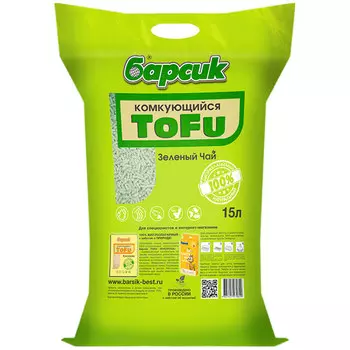 Наполнитель Барсик Tofu Зелёный чай комкующийся 15 л