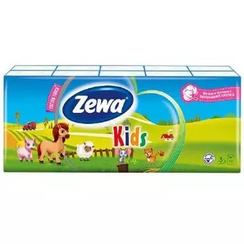 Носовые платочки Zewa Kids детские 3 слоя (10х10 шт)