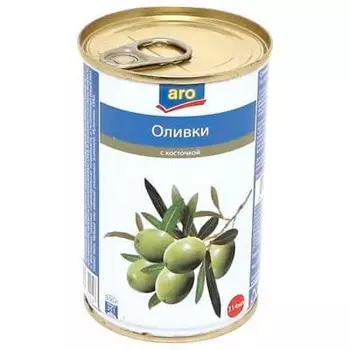 Оливки Aro зеленые с косточкой 314 мл