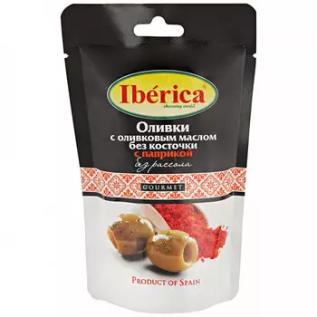Оливки Iberica с оливковым маслом и паприкой без косточки без рассола 70 гр
