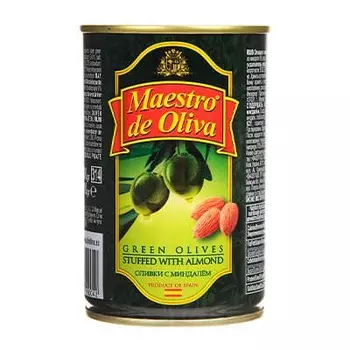 Оливки Maestro de Oliva с миндалем 300 гр