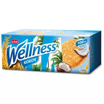 Печенье Wellness цельнозерновое с кокосом и витаминами 210 гр