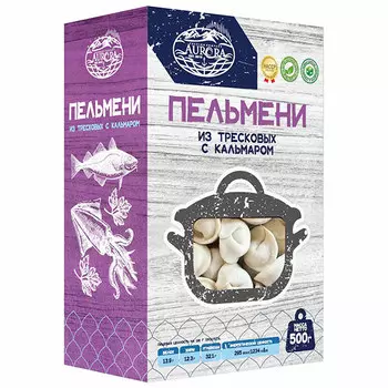 Пельмени рыбные Aurora из тресковых с кальмаром замороженные 500 гр