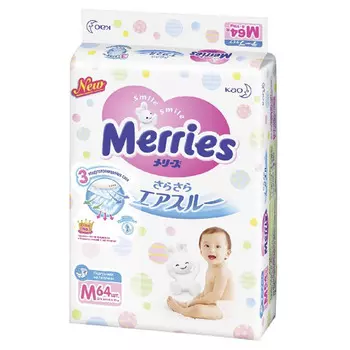 Подгузники Merries M 3 (6-11кг) 64шт