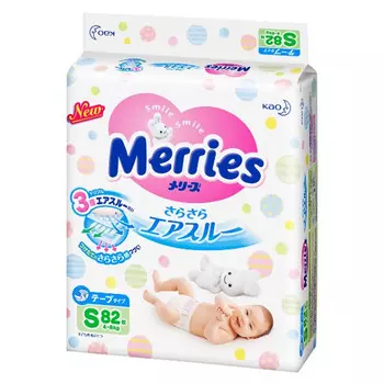 Подгузники Merries S (4-8кг) 82шт.