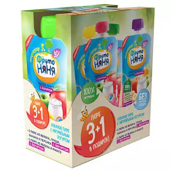 Пюре ФрутоНяня с йогуртом мультипак 6+ 90 гр (4шт)