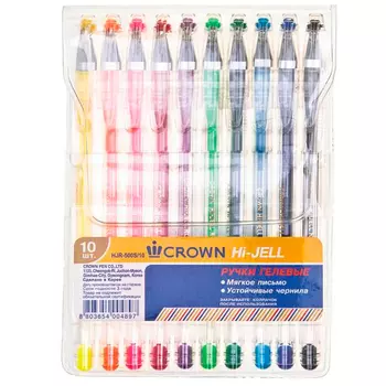 Ручки гелевые Crown 0.5 мм 10 цветов