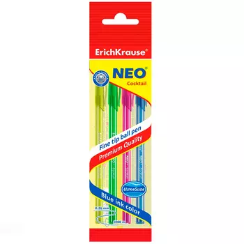 Ручки шариковые Erich Krause Neo Cocktail синяя 4 шт