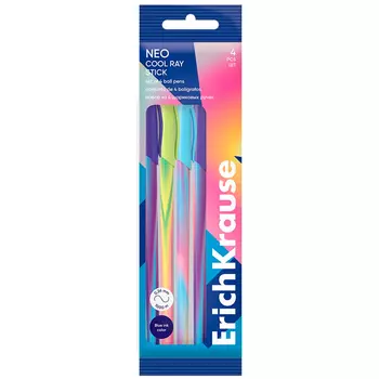 Ручки шариковые Erich Krause Neo Stick Cool Ray 0.7 синяя 4 шт
