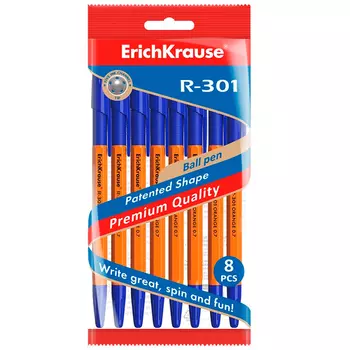 Ручки шариковые Erich Krause R-301 синияя 8 шт