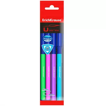Ручки шариковые Erich Krause U-109 Neon Stick&Grip 1 мм синие 4 шт