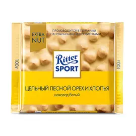 Шоколад Ritter Sport белый цельный лесной орех и хлопья 100 гр