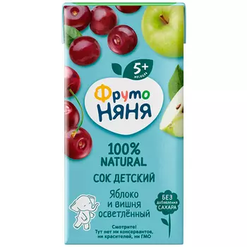 Сок ФрутоНяня яблоко-вишня осветлённый 0,2 литра, 18 шт. в уп.