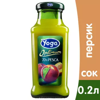 Сок Yoga персик 0.2 литра, стекло, 24 шт. в уп.