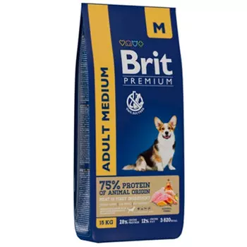 Сухой корм Brit Premium Adult Medium для собак средних пород 15 кг