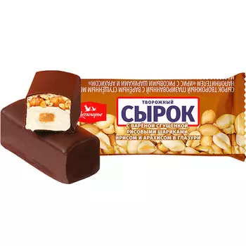 Сырок творожный Свитлогорье глазированный с варёной сгущёнкой, рисовыми шариками, ирисом и арахисом 23% БЗМЖ 50 гр