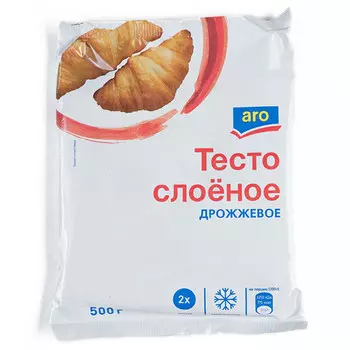 Тесто слоёное дрожжевое Aro заморож 500 гр