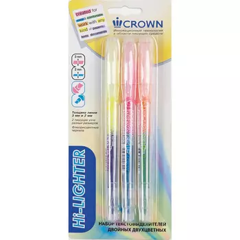 Текстовыделители Crown Multi Hi-Lighter Twin 1-3 мм 3 шт