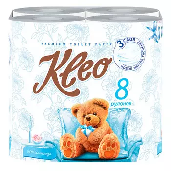 Туалетная бумага Kleo Ultra белая 3 слоя (8 шт)