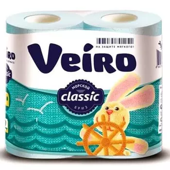Туалетная Бумага Veiro Classic голубая 2 слоя (4 шт)