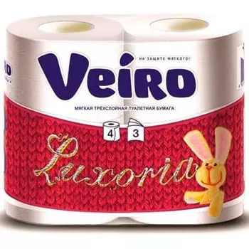 Туалетная Бумага Veiro Luxoria белая 3 слоя (4шт)