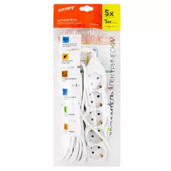 Удлинитель Старт с заземлением 5 розеток 5 метров
