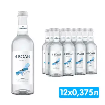 Вода 4 воды Абрау-Дюрсо 0.375 литра, без газа, стекло, 12 шт. в уп.