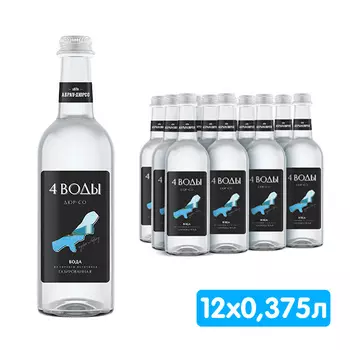 Вода 4 воды Абрау-Дюрсо 0.375 литра, газ, стекло, 12 шт. в уп.