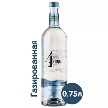 Вода 4 воды Абрау-Дюрсо 0.75 литра, газ, стекло, 6 шт. в уп.