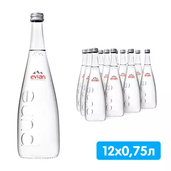 Вода Evian 0.75 литра, без газа, стекло, 12 шт. в уп.