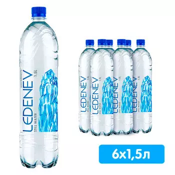 Вода Ledenev питьевая природная 1.5 литра, без газа, пэт, 6 шт. в уп.