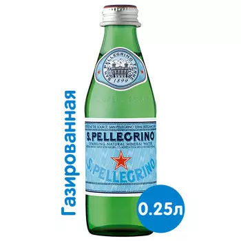 Вода San Pellegrino 0.25 литра, газ, стекло, 24 шт. в уп.