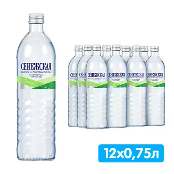Вода Сенежская 0.75 литра, без газа, стекло, 12 шт. в уп.