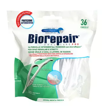 Зубная нить Biorepair Forcelle Interdentale Monouso одноразовая с держателем 36 шт