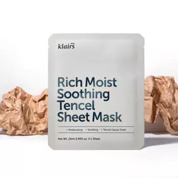 Маска для лица тканевая успокаивающая Dear, Klairs Rich Moist Soothing Tencel Sheet Mask