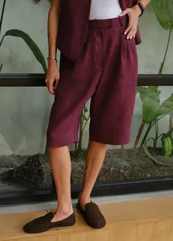 Бермуды изо льна - Бордовые
