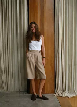 Бермуды изо льна - L - Taupe