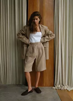 Бермуды изо льна - Бежевые