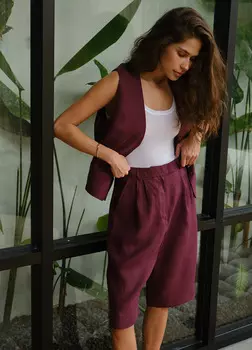 Бермуды изо льна - Бордовые