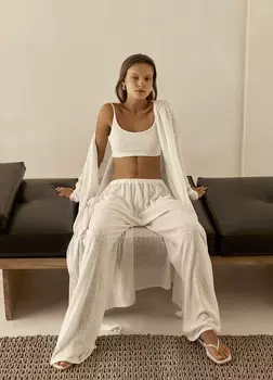 Брюки Comfort Fit из льняного трикотажа - Белые