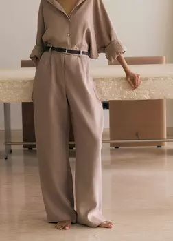 Брюки изо льна - Бежевые