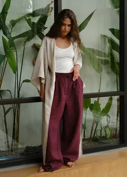 Брюки изо льна - Бордовые