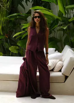 Брюки изо льна - XS - Wine